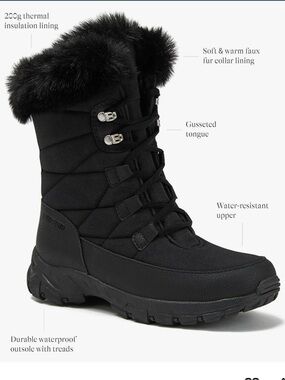 Lands' End Black Faux-Fur Lace-Up Winter Boots